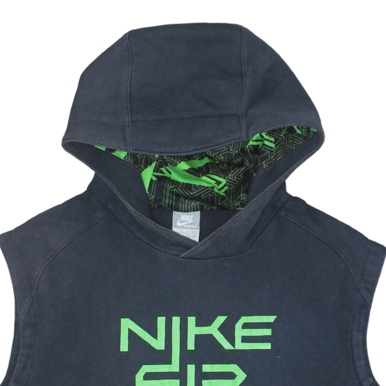 Nike Boys Black Sleeveless Pullover Hoodie XL 158-170cm Graphic Print Cotton Blend