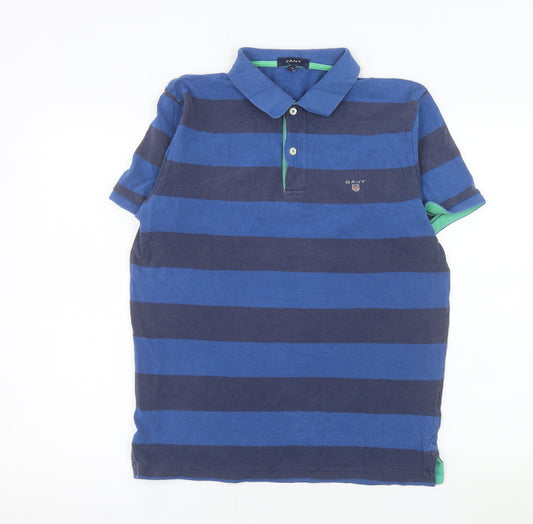 GANT Men's Blue Striped Cotton Short Sleeve Polo Shirt M