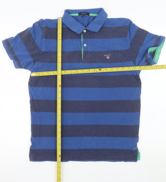 GANT Men's Blue Striped Cotton Short Sleeve Polo Shirt M