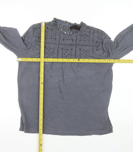 Fat Face Womens Grey Embroidered Long Sleeve Tunic Blouse UK 12