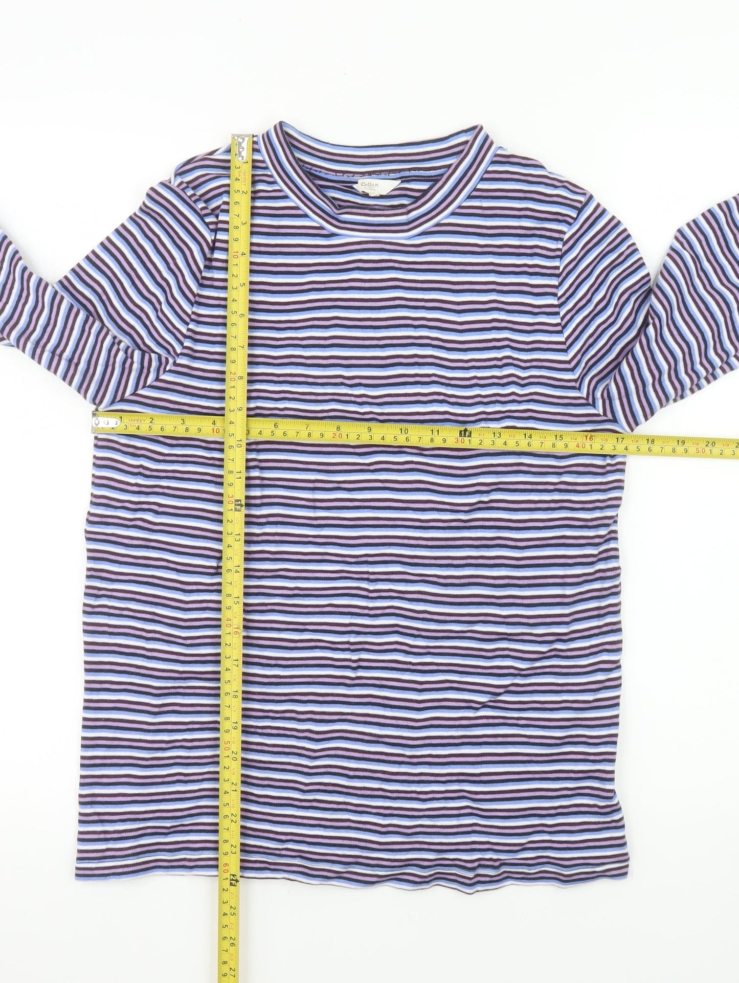 Cotton Traders Women’s Multicoloured Striped Long Sleeve Cotton T-Shirt UK 12