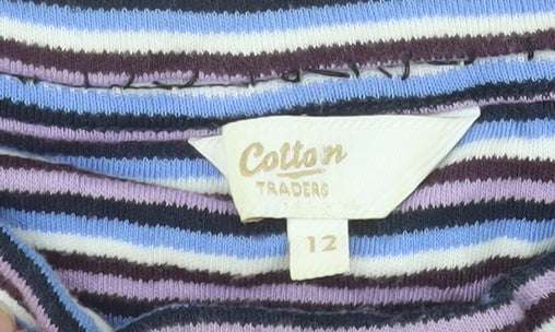 Cotton Traders Women’s Multicoloured Striped Long Sleeve Cotton T-Shirt UK 12