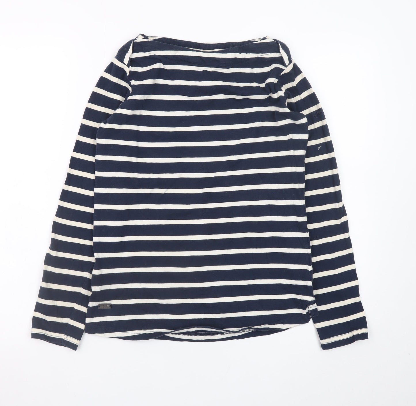 Regatta Women Blue Striped Cotton Boat Neck Long Sleeve T-Shirt UK 8