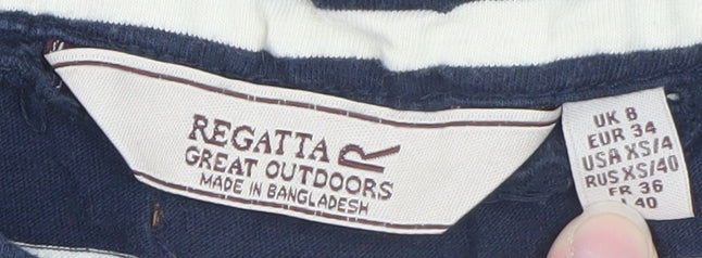 Regatta Women Blue Striped Cotton Boat Neck Long Sleeve T-Shirt UK 8