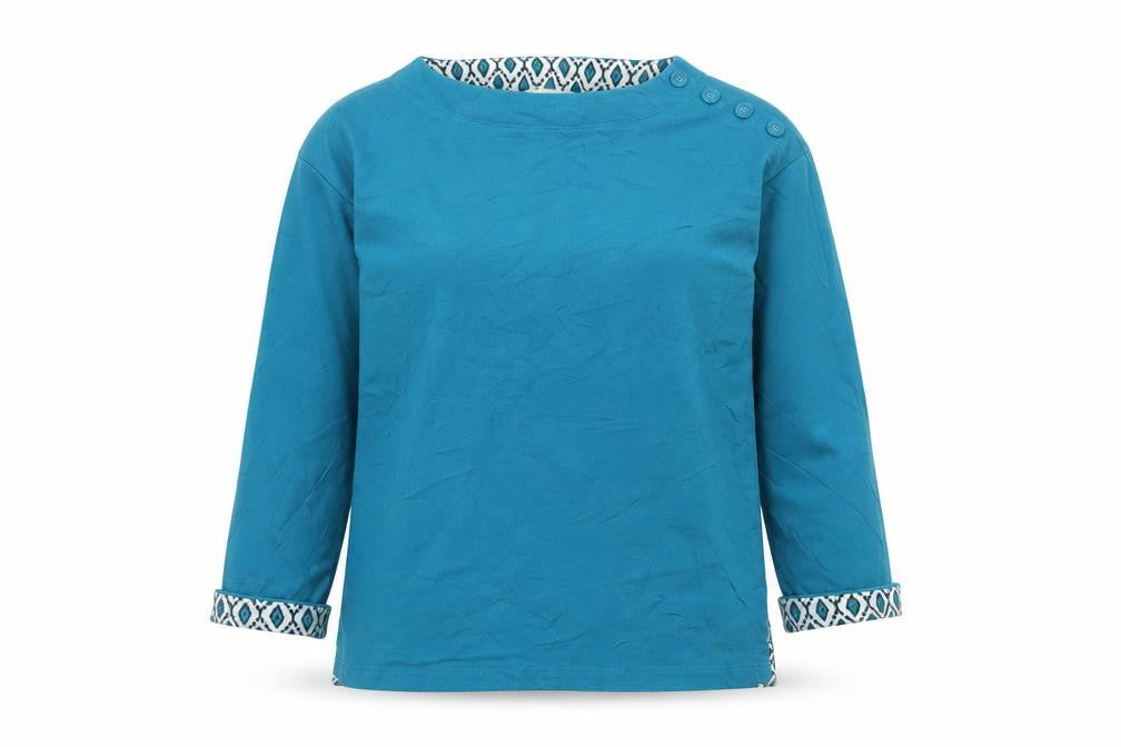 Woolovers Womens Blue Organic Cotton Boat Neck Blouse Size S