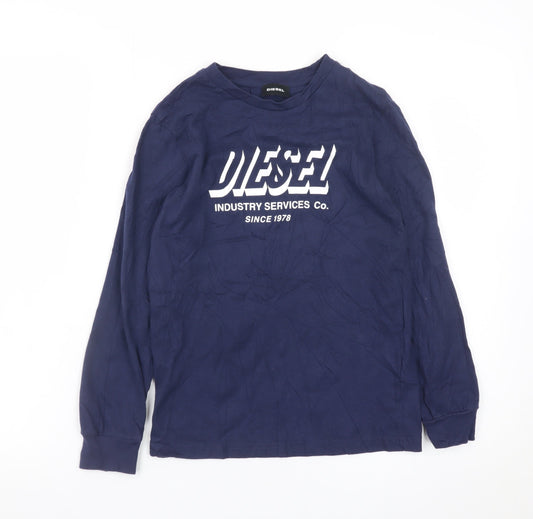 Diesel Boys Navy Long Sleeve Graphic Crew Neck T-Shirt 10 Years 100% Cotton
