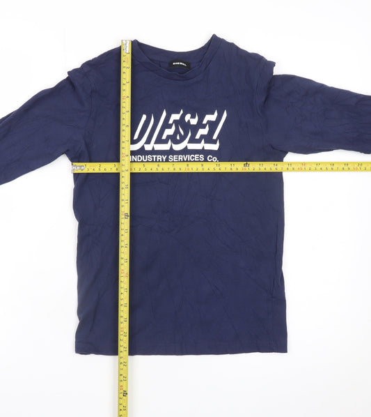 Diesel Boys Navy Long Sleeve Graphic Crew Neck T-Shirt 10 Years 100% Cotton