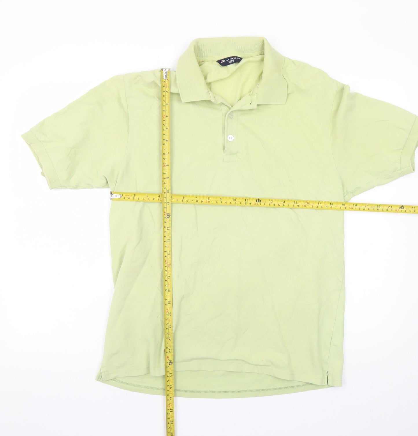 Marks and Spencer Men's Green Polo Shirt Medium Cotton Stretch