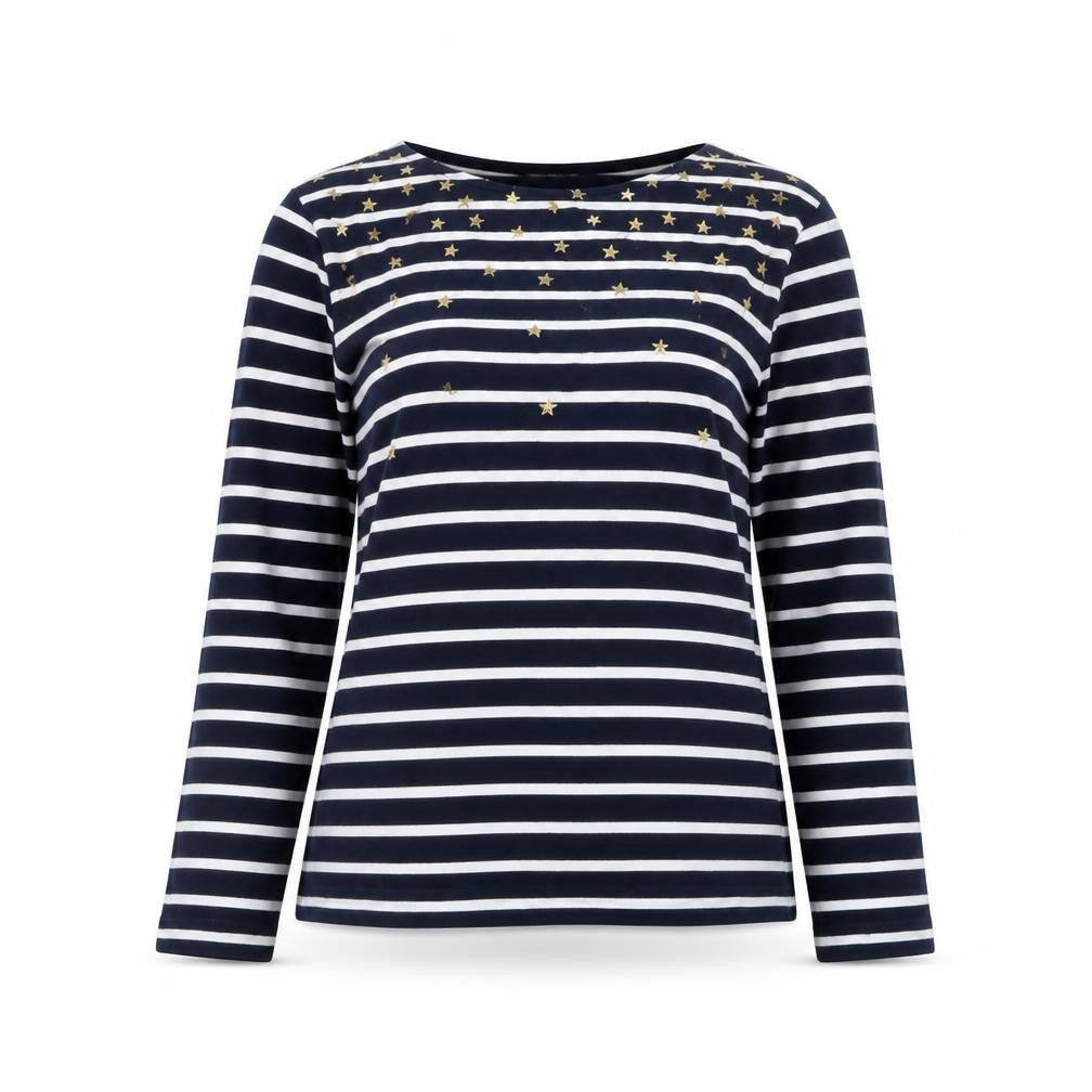 Hobbs Women’s Blue Striped Long Sleeve Star Cotton Top Size M