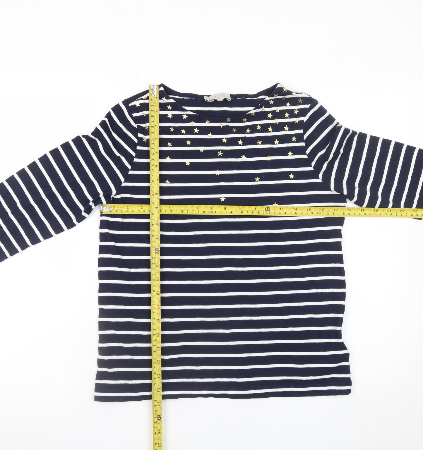 Hobbs Women’s Blue Striped Long Sleeve Star Cotton Top Size M