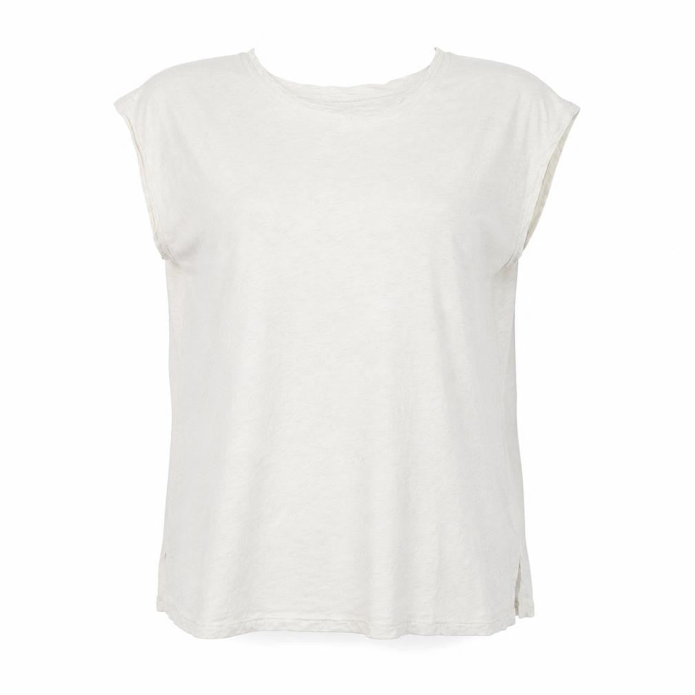 Hush Women’s Ivory Sleeveless Cotton T-Shirt Medium Embroidered Rainbow