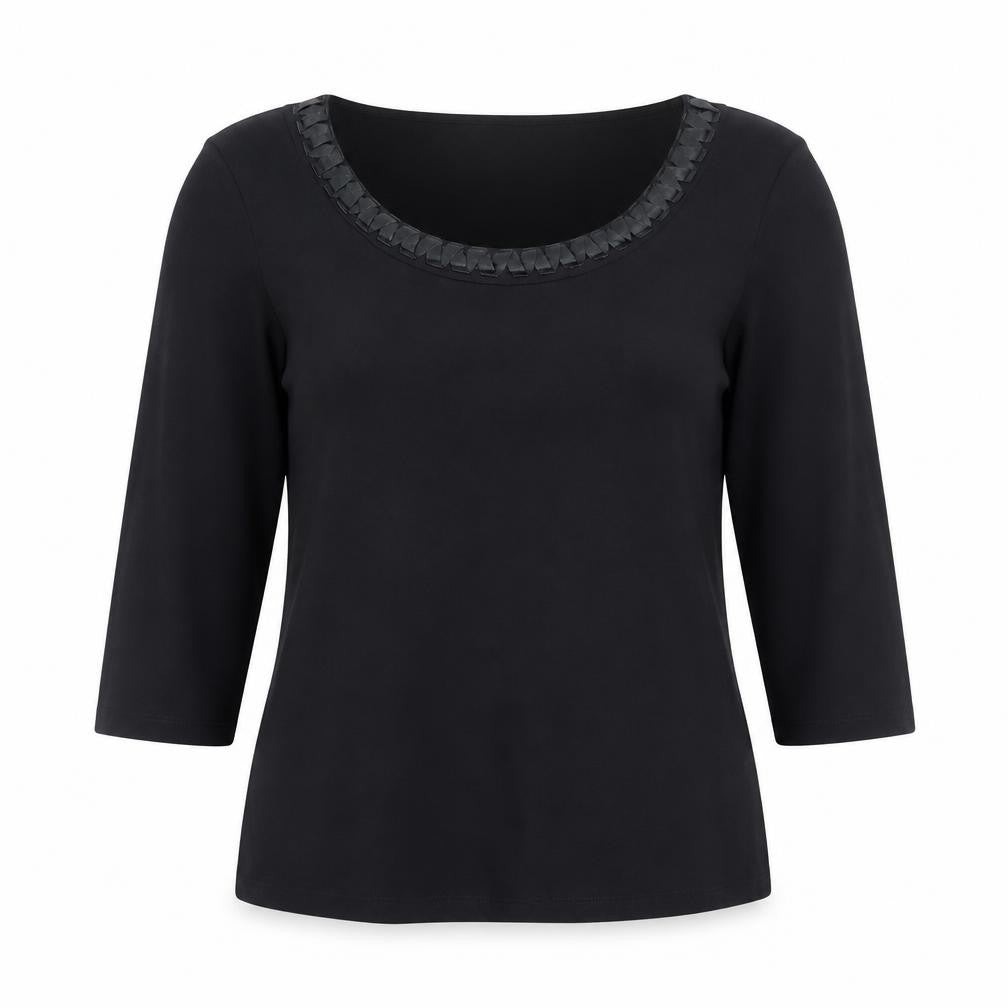 Marks & Spencer Women's Black Size 14 3/4 Sleeve Scoop Neck Stretch Blouse