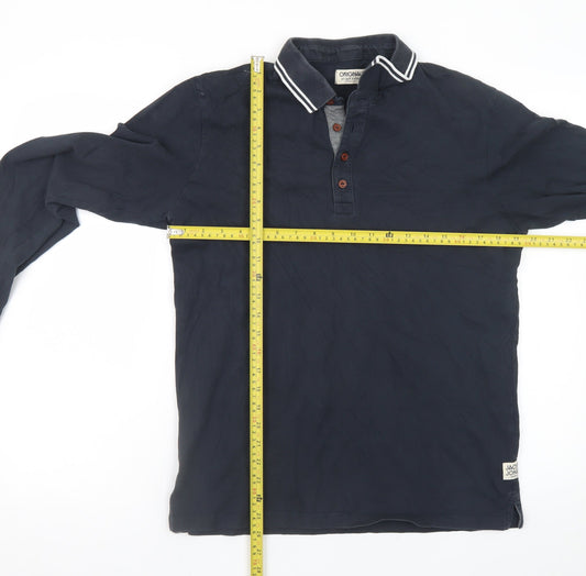 Jack & Jones Originals Men's Blue Long Sleeve Cotton Polo L