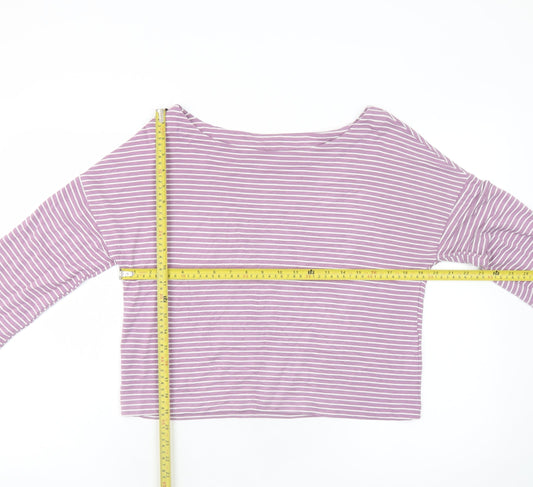 Boden Women Purple Striped Boat Neck Long Sleeve Top Size 10
