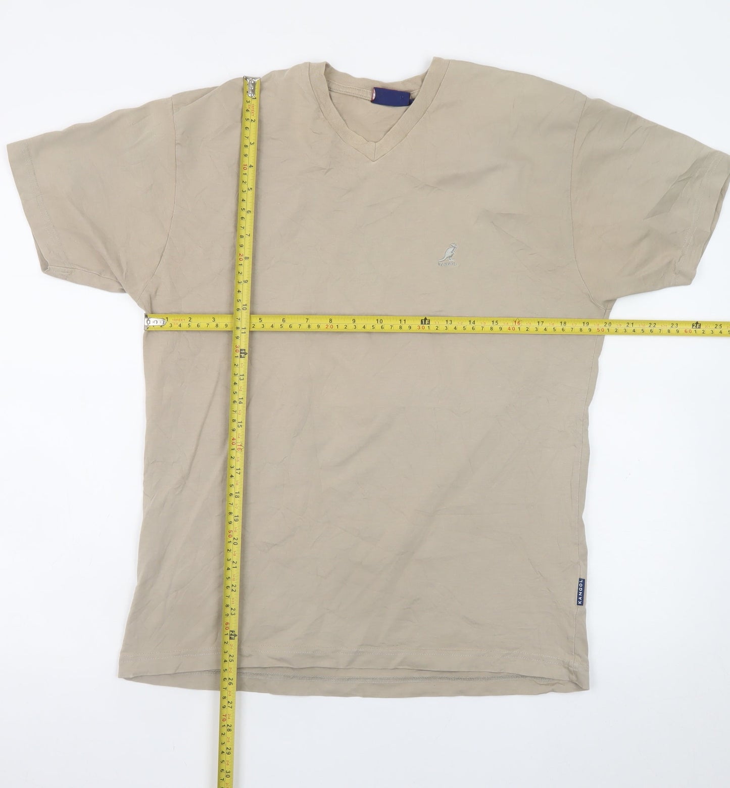 Kangol Men's Beige V-Neck Cotton Short Sleeve T-Shirt M