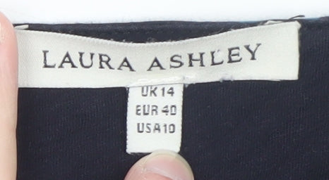 Laura Ashley Women's Blue Leaf Print V-Neck Cotton Tunic Blouse UK14