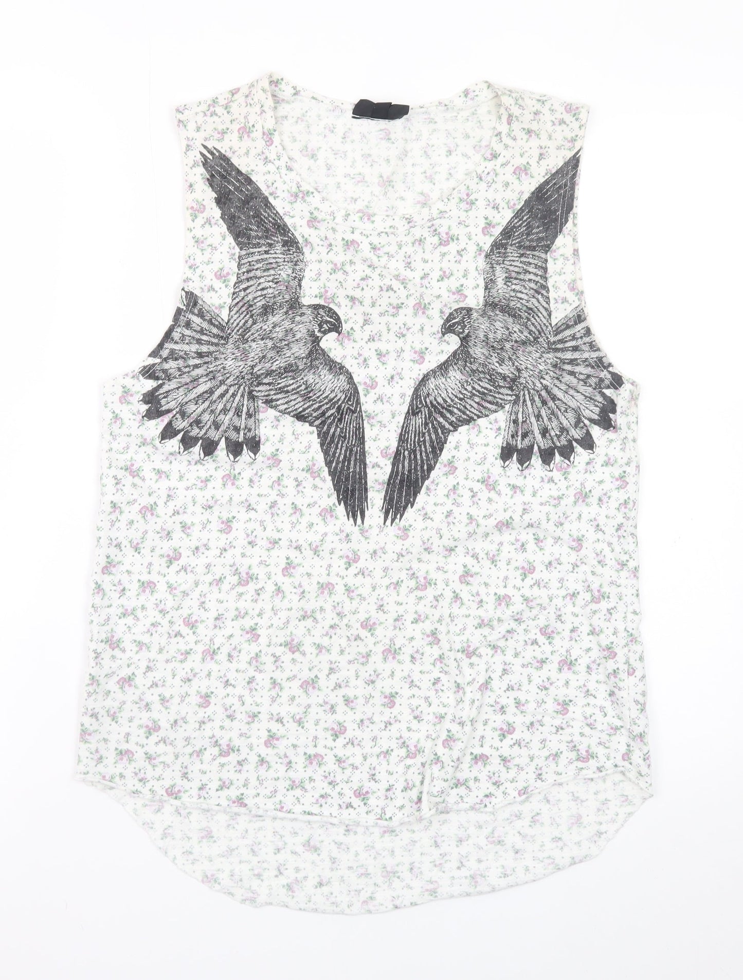 Topshop Women’s White Floral Bird Print Sleeveless Tank Top UK 10