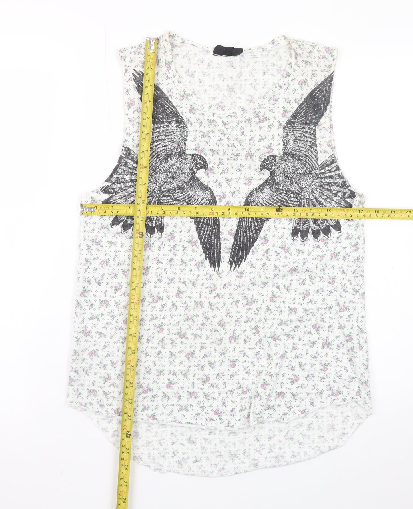 Topshop Women’s White Floral Bird Print Sleeveless Tank Top UK 10