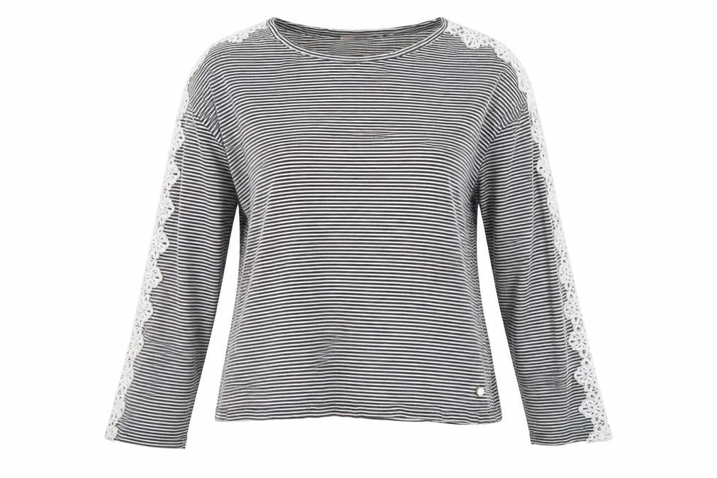 Superdry Womens Black Striped Lace Long Sleeve Cotton T-Shirt Size 14