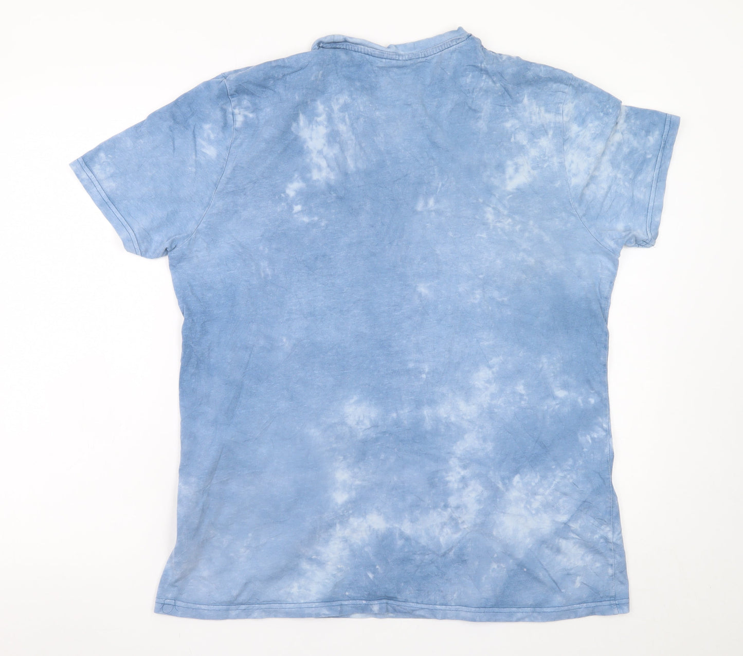 Ben Sherman Men Blue Tie-Dye Cotton Crew Neck T-Shirt L Retro