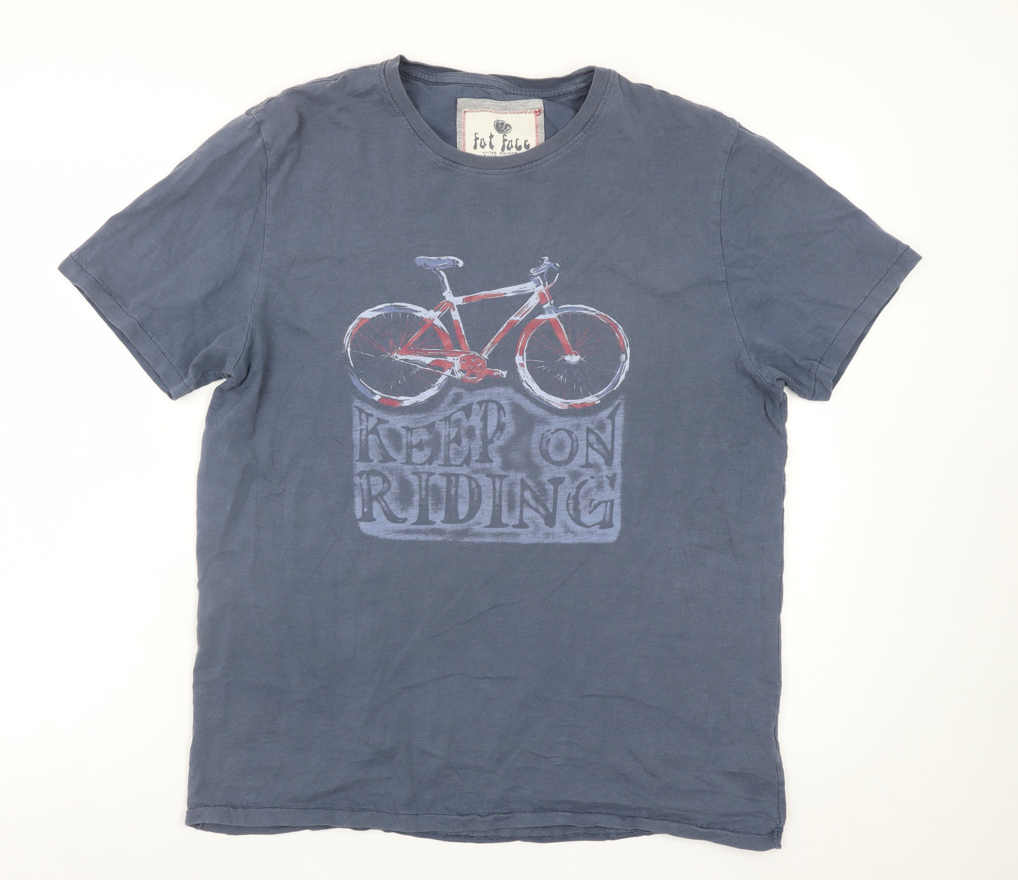 Fat Face Men’s Blue Graphic Cotton T-Shirt M 'Keep On Riding'