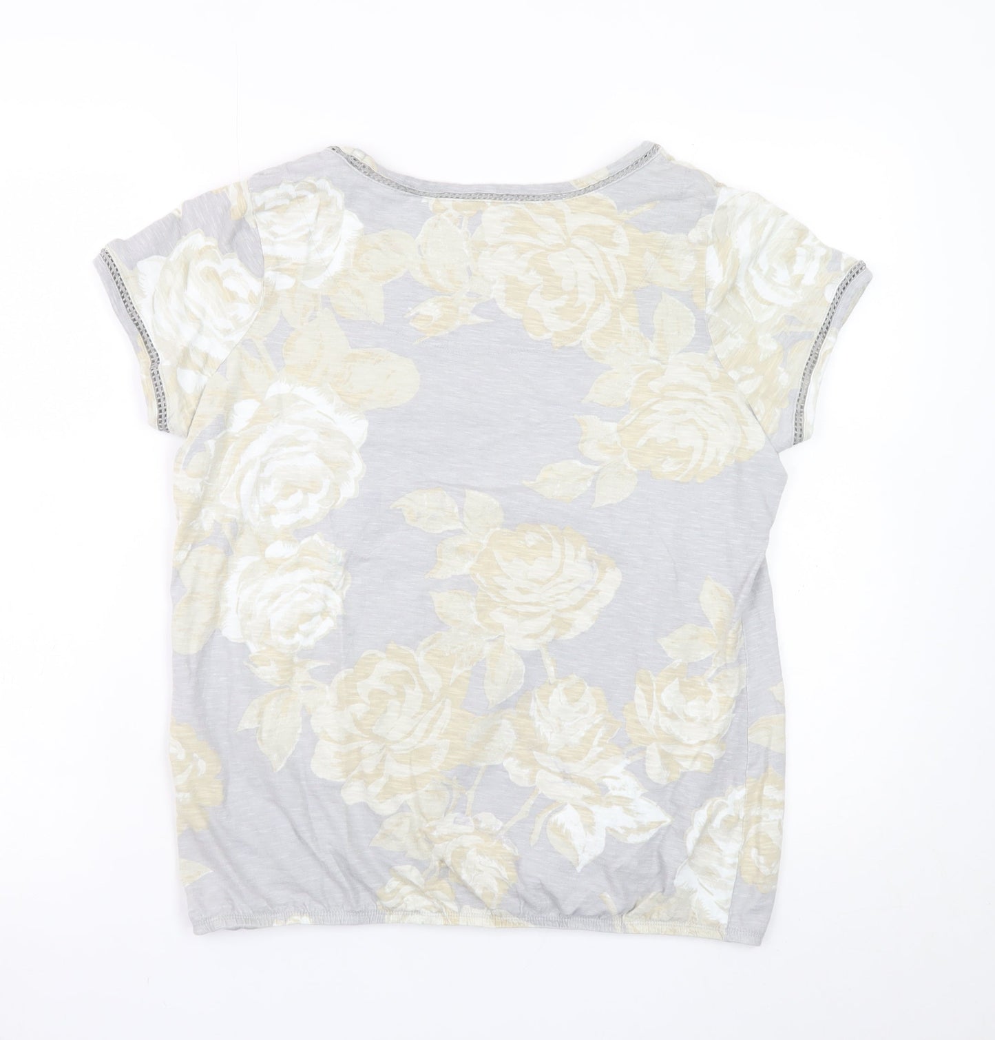 Next Women Grey Floral Short Sleeve Cotton T-Shirt Size 14