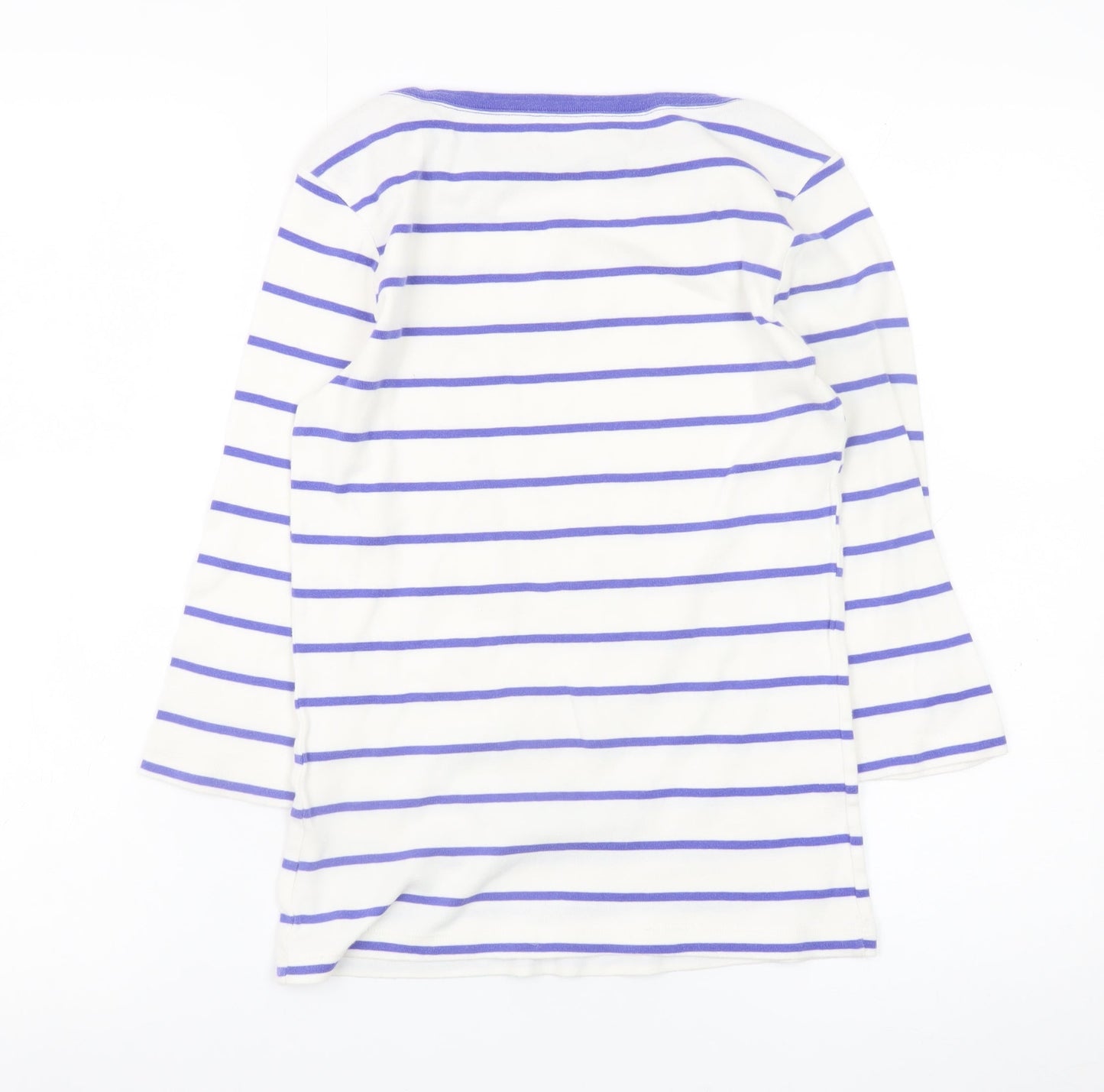 Gap Women White Striped 3/4 Sleeve Cotton Boat Neck T-Shirt Size M
