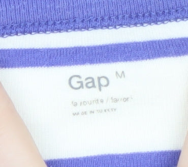 Gap Women White Striped 3/4 Sleeve Cotton Boat Neck T-Shirt Size M