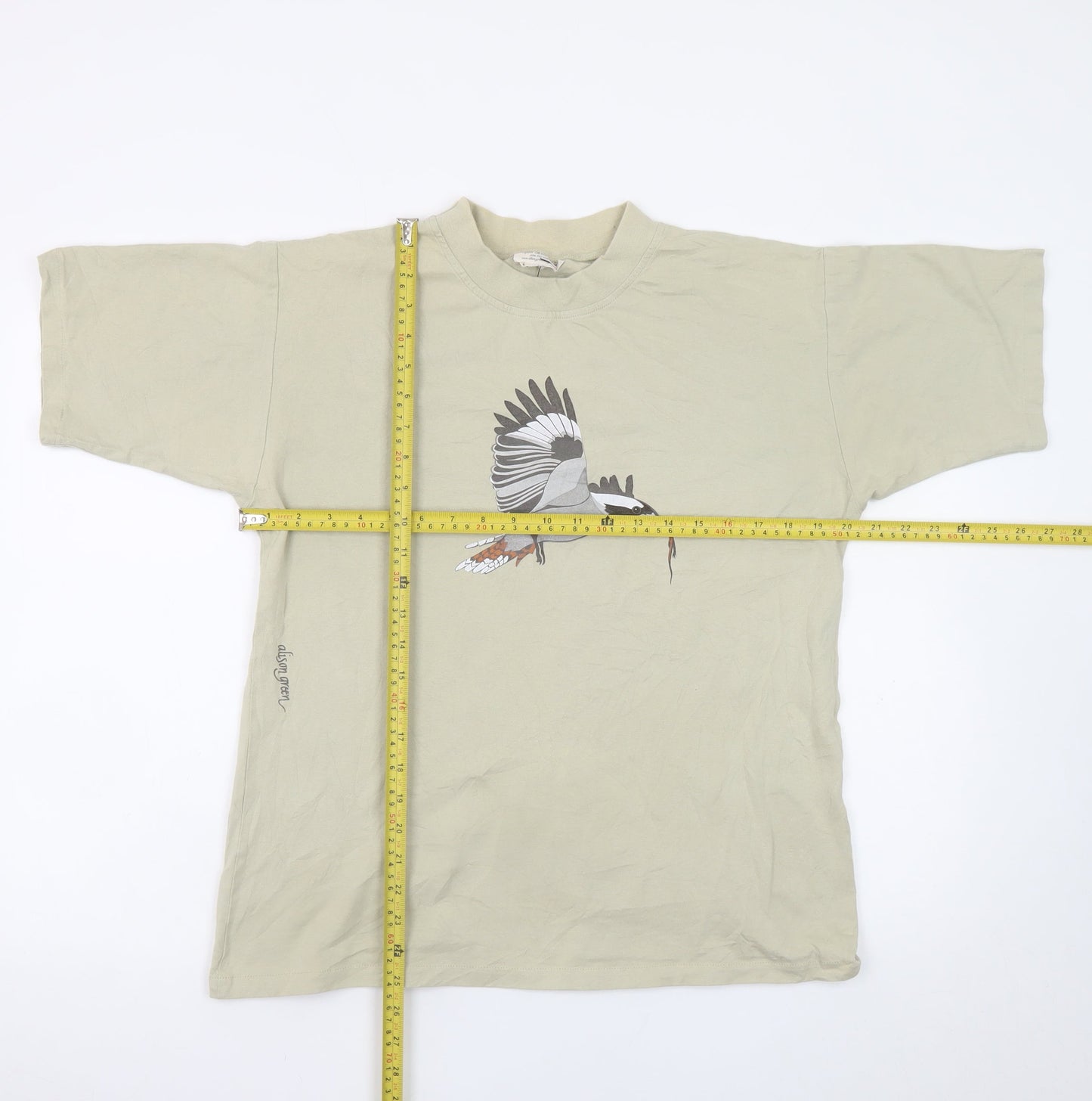 Alison Green Designs Men's Beige Bird Graphic Cotton T-Shirt Medium