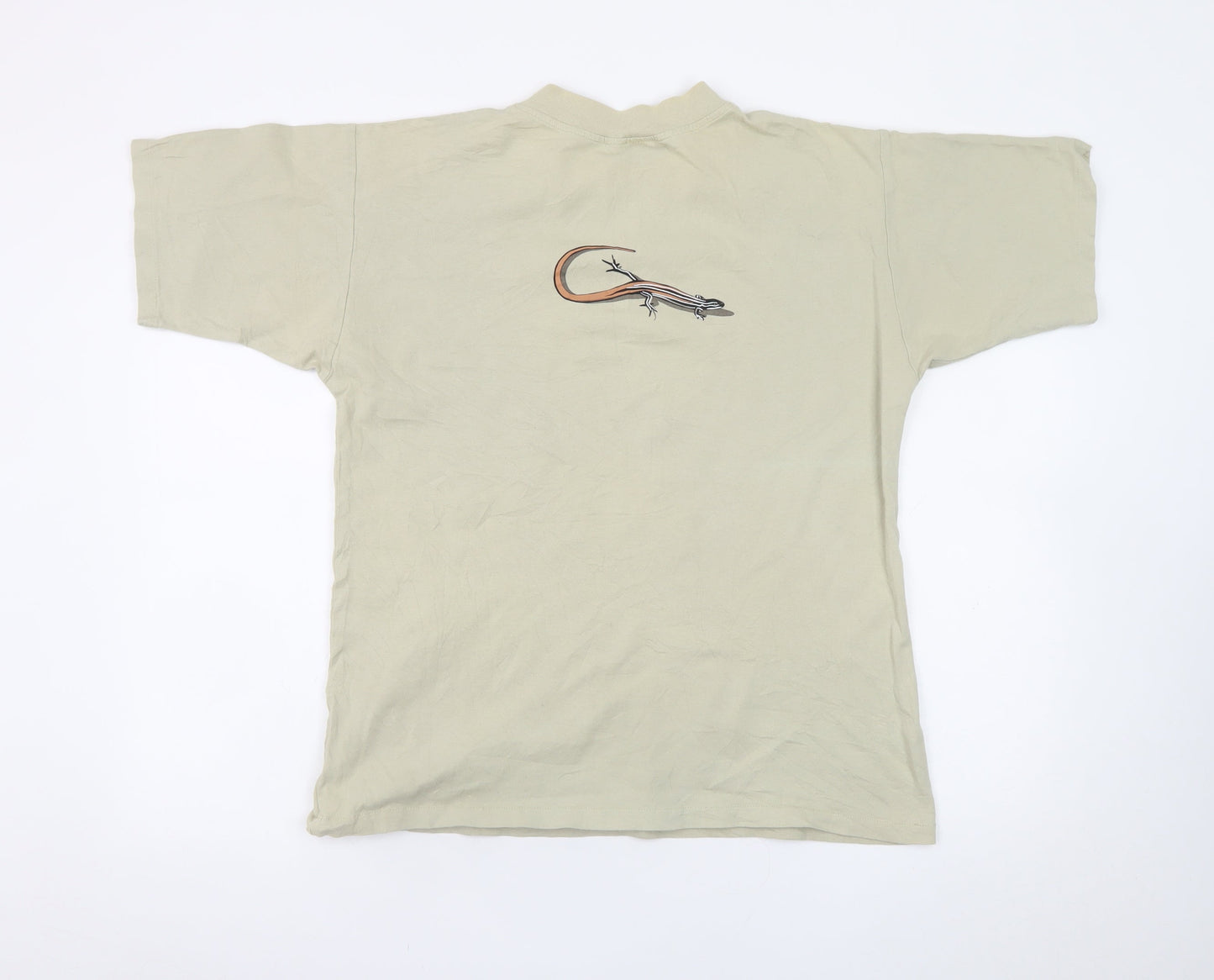 Alison Green Designs Men's Beige Bird Graphic Cotton T-Shirt Medium