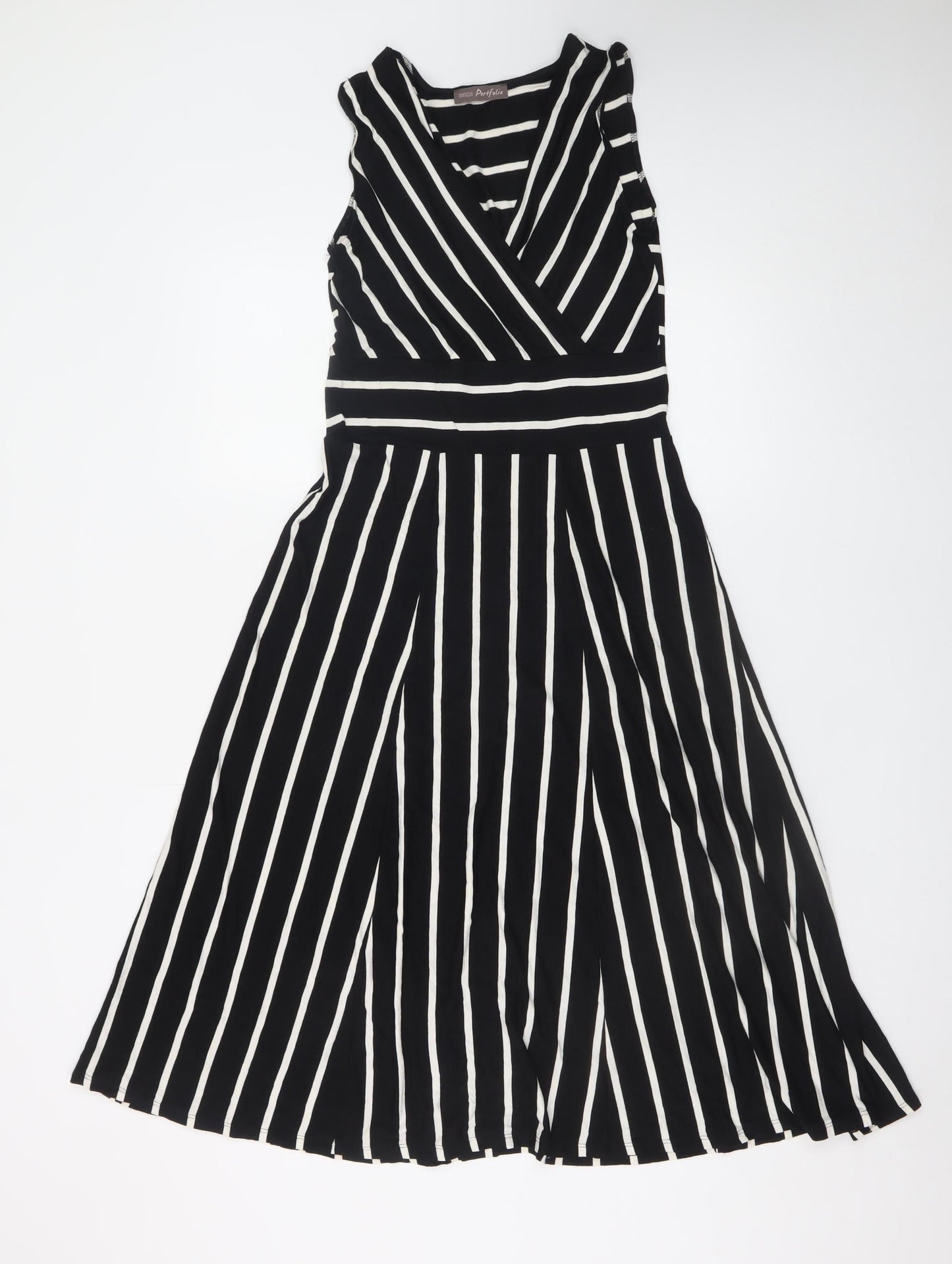 Marks and Spencer Women Black Striped Wrap Dress Size 10