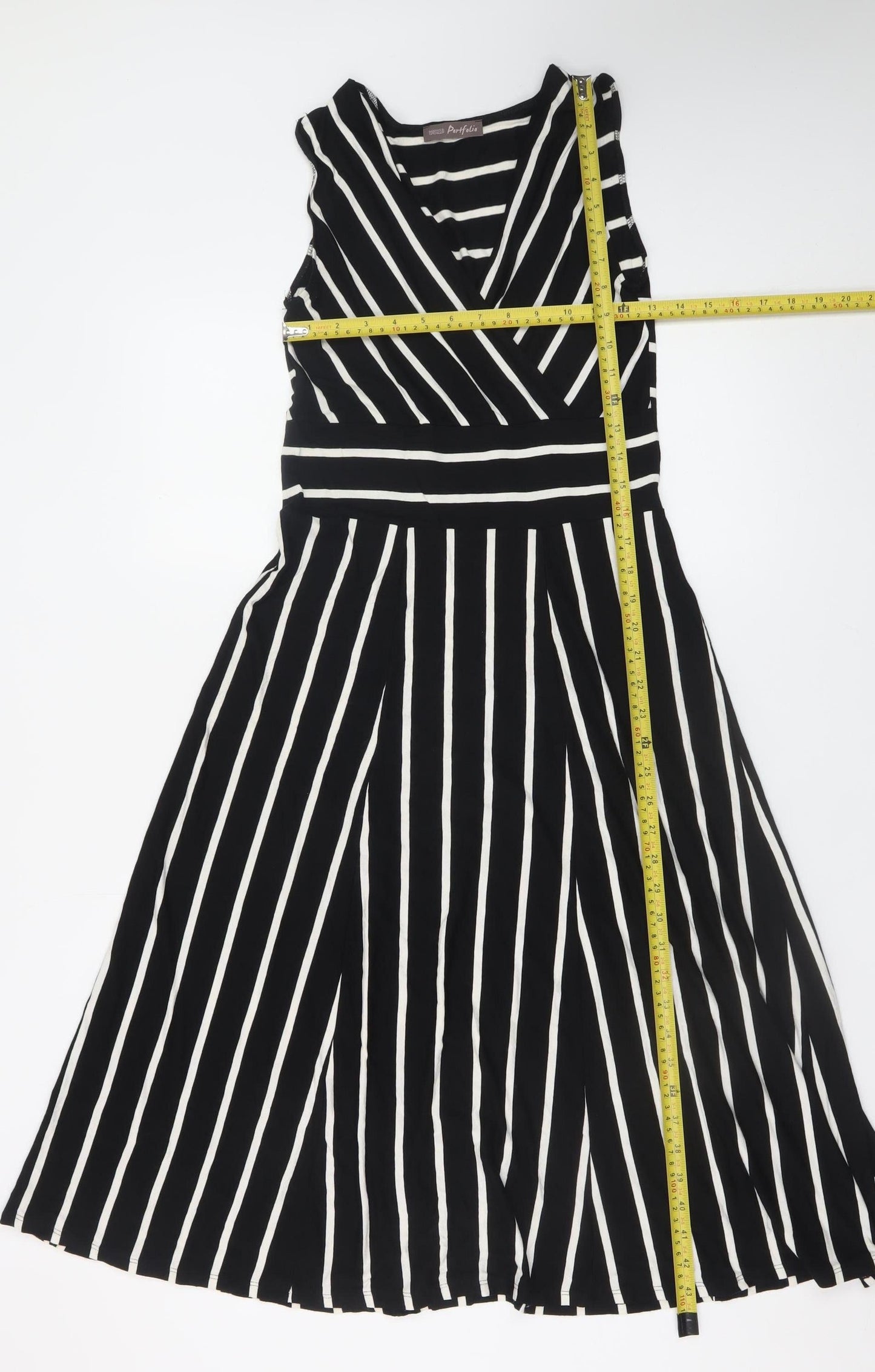 Marks and Spencer Women Black Striped Wrap Dress Size 10