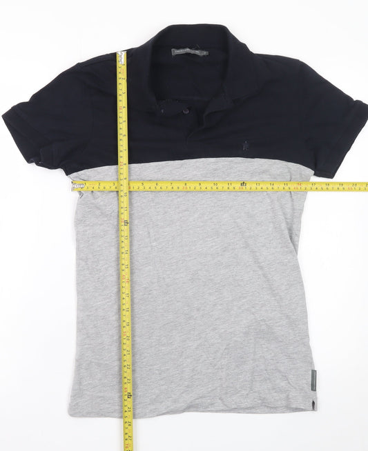 French Connection Men's Grey Navy Colourblock Cotton Polo Shirt M