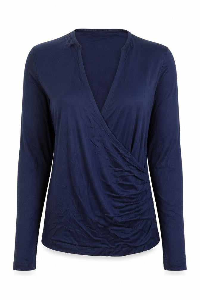 Jaeger Womens Blue Viscose Wrap Blouse Size 8 Long Sleeve