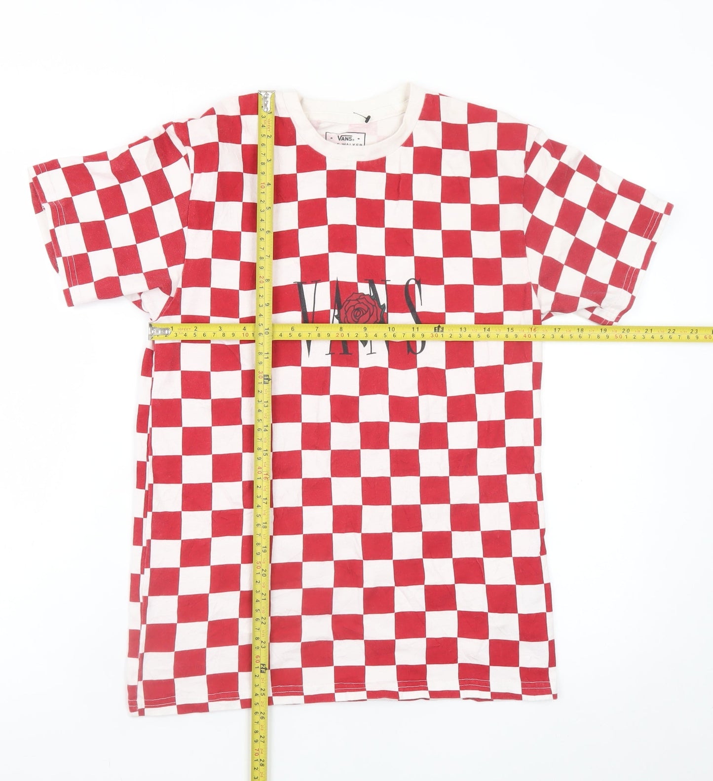 Vans Men’s Red Check Crew Neck Cotton T-Shirt Size S