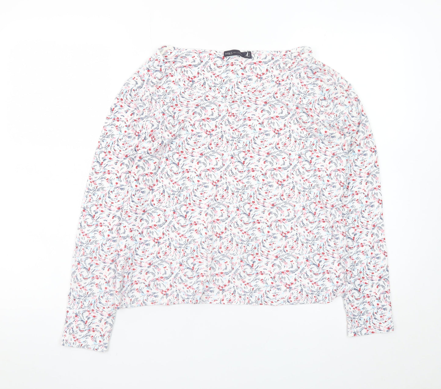 Marks and Spencer Women's White Floral Long Sleeve Viscose T-Shirt Size 16