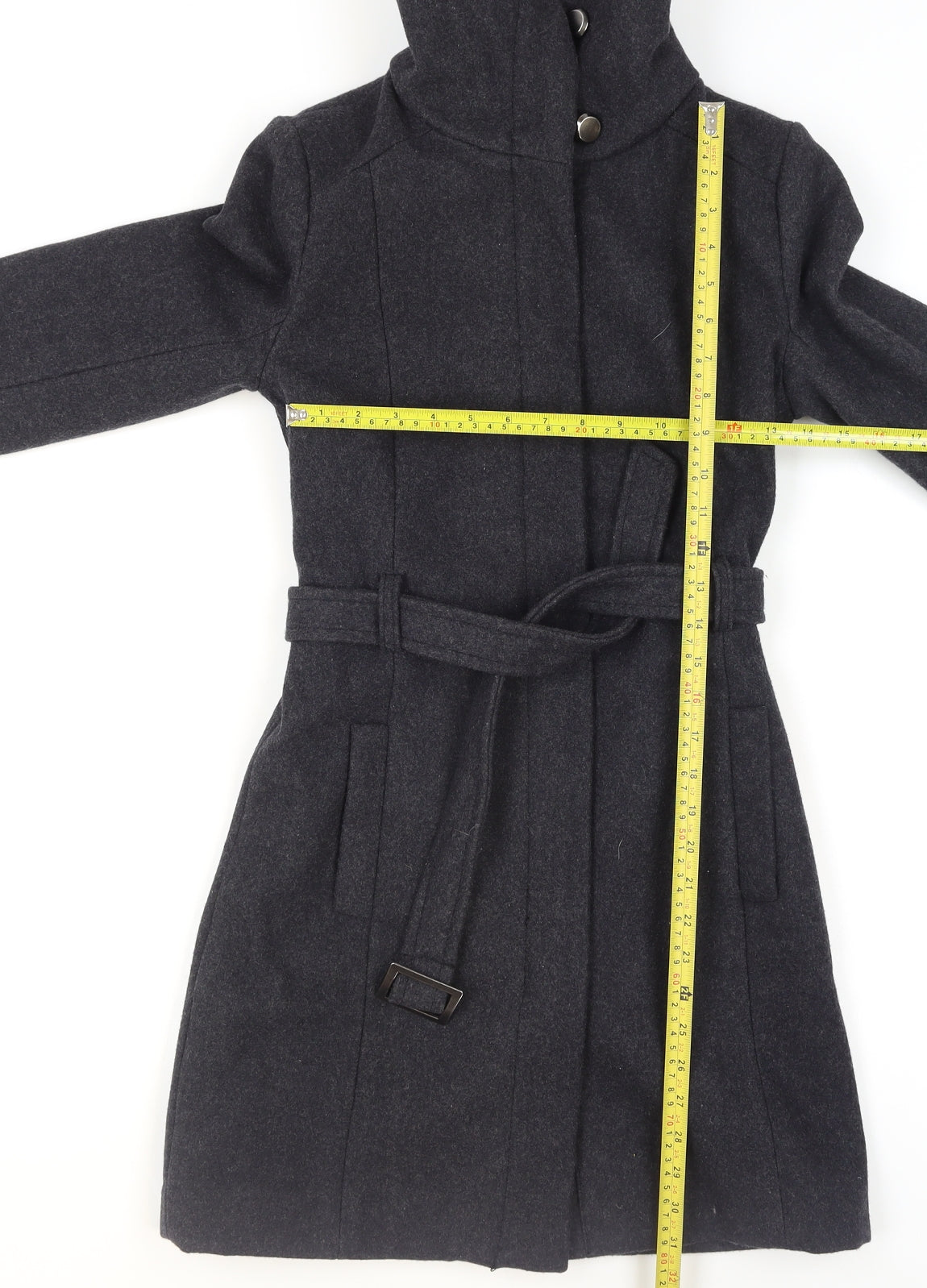 Mango Women Black Wool Blend Belted Overcoat XS