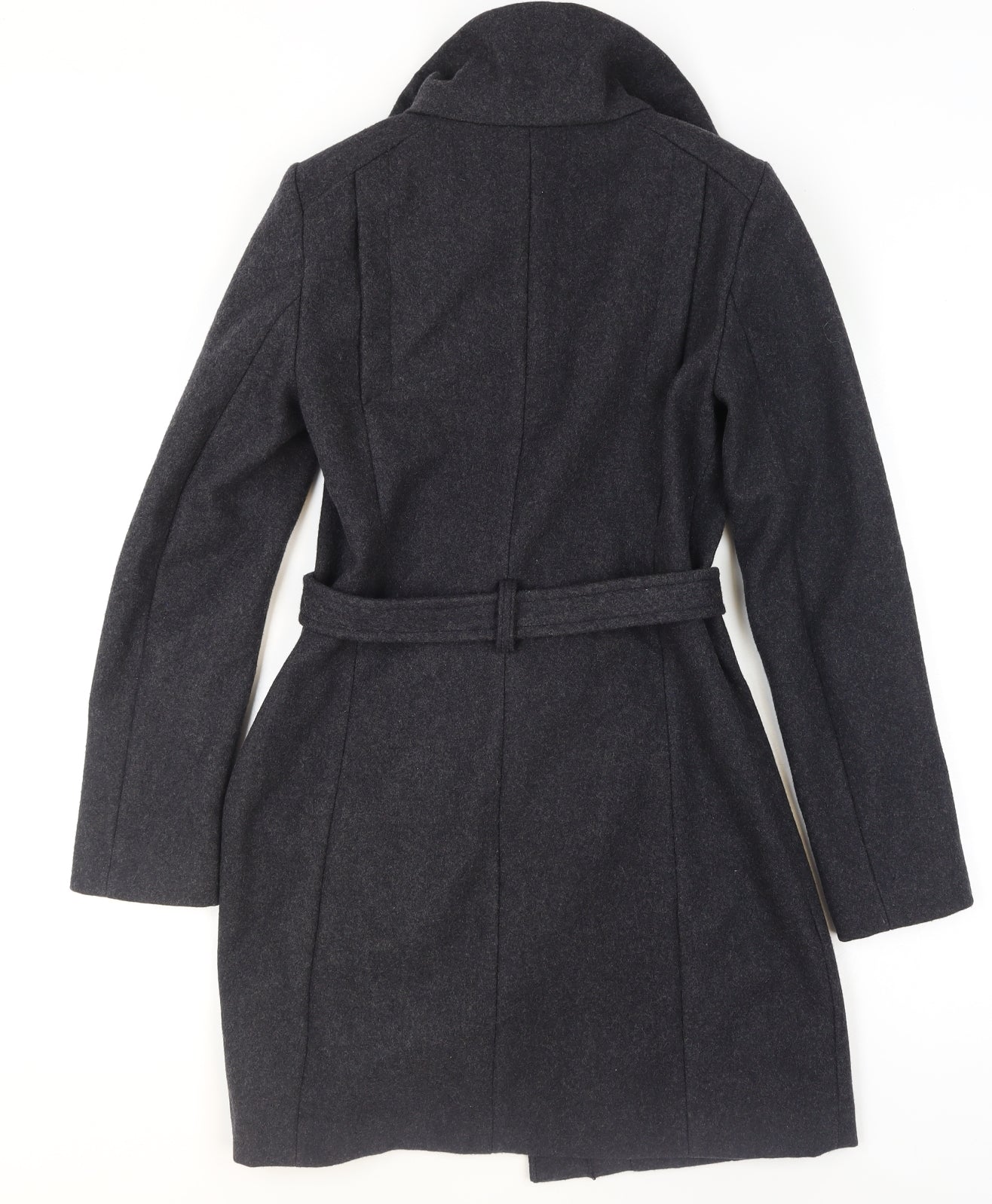 Mango Women Black Wool Blend Belted Overcoat XS