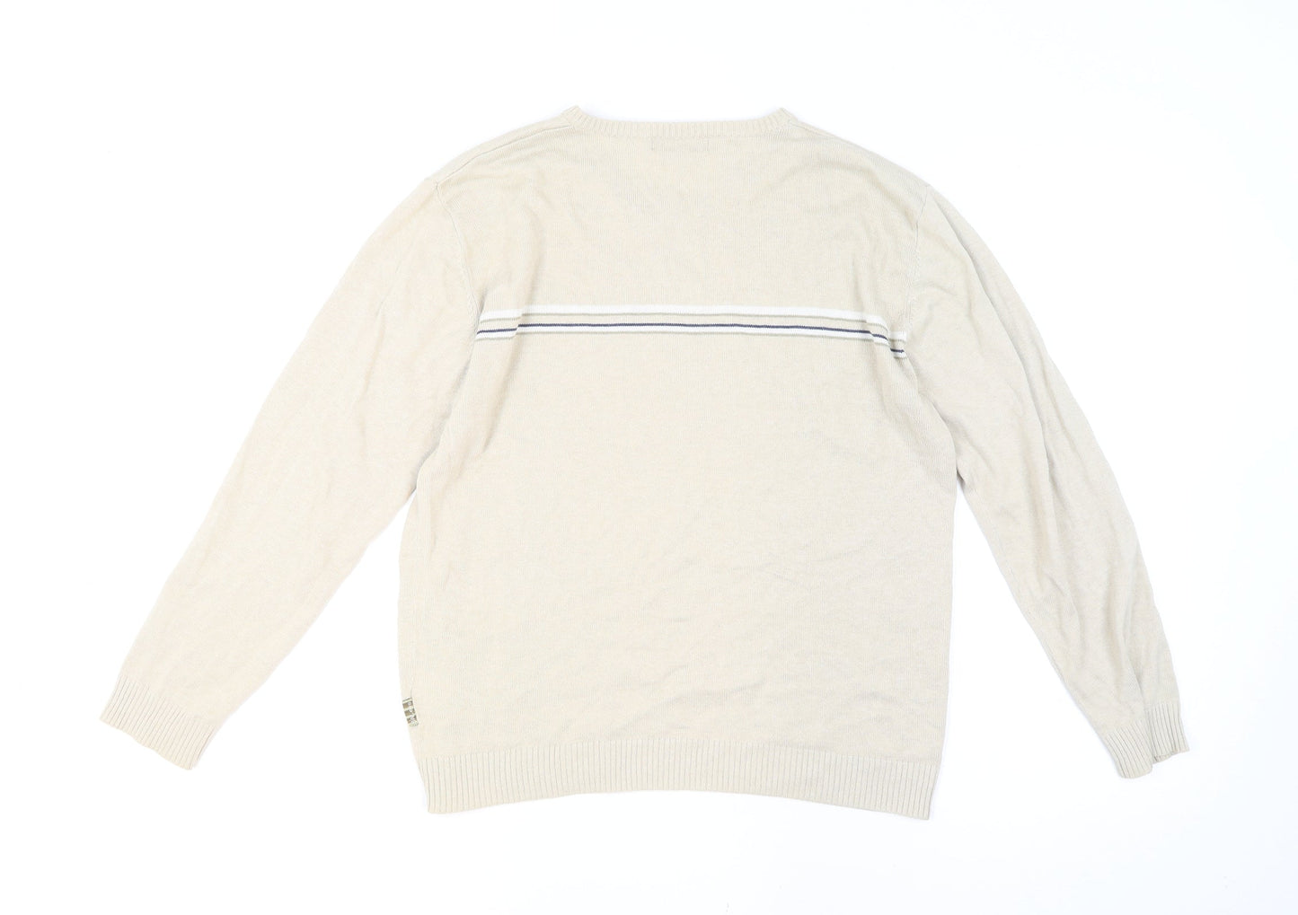Baleno Men's Beige Cotton V-Neck Striped Jumper L Classic Knit
