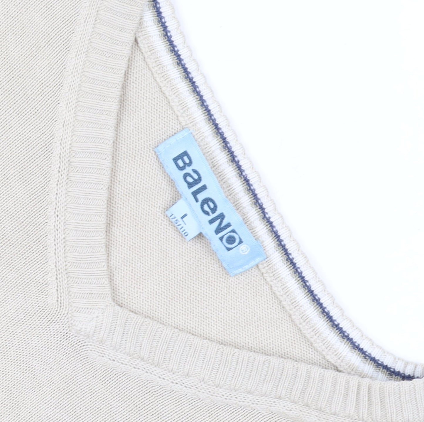 Baleno Men's Beige Cotton V-Neck Striped Jumper L Classic Knit