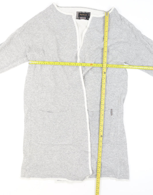 Barbour Women Grey Wool Blend Cardigan Jumper M Classic Open Knit