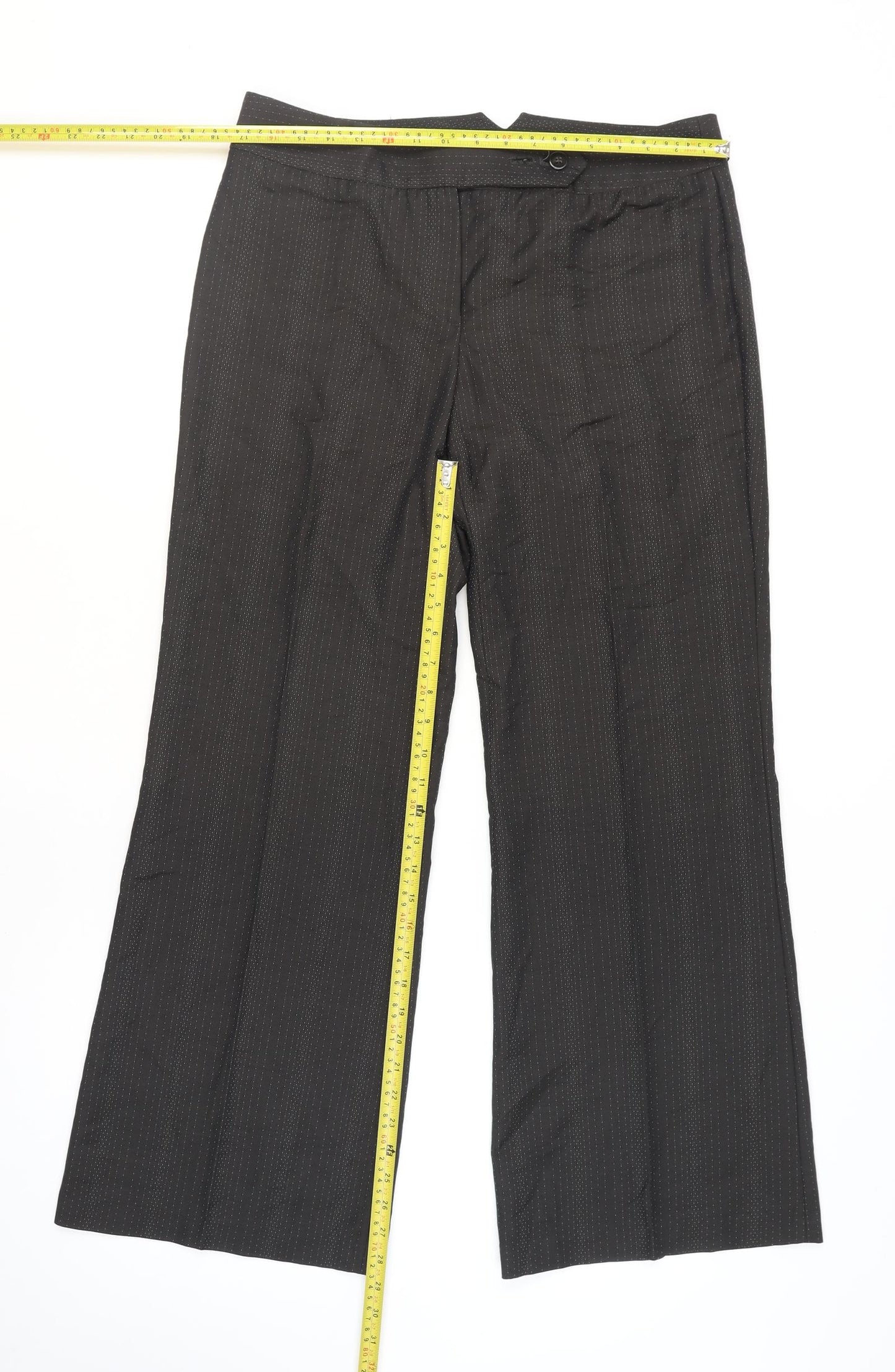 Next Women Black Pinstripe Wool Blend Trouser Suit Pants Size 14