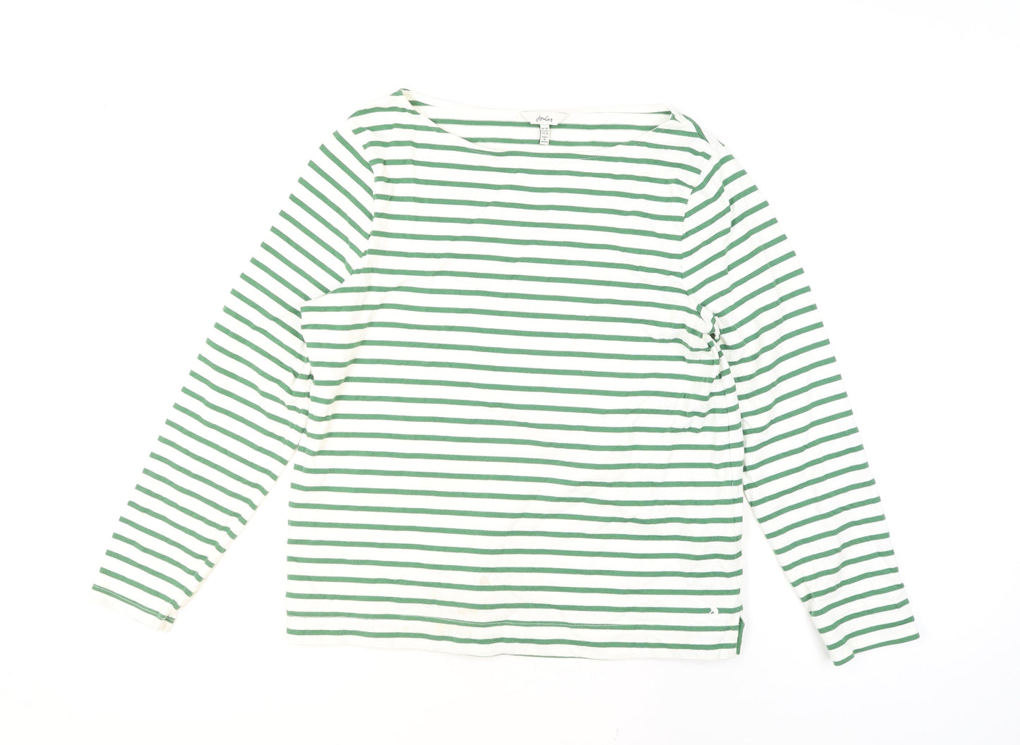 Joules Women’s Green White Striped Long Sleeve Cotton T-Shirt Size 14