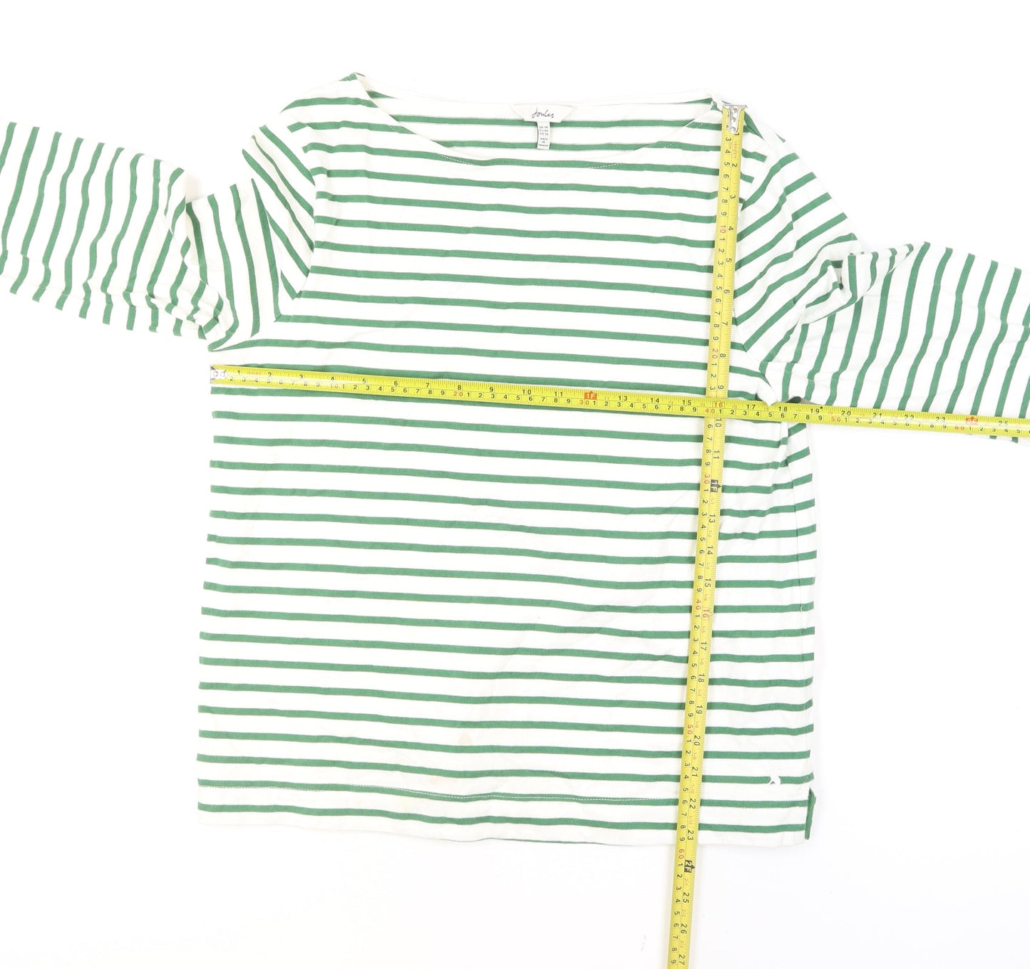 Joules Women’s Green White Striped Long Sleeve Cotton T-Shirt Size 14