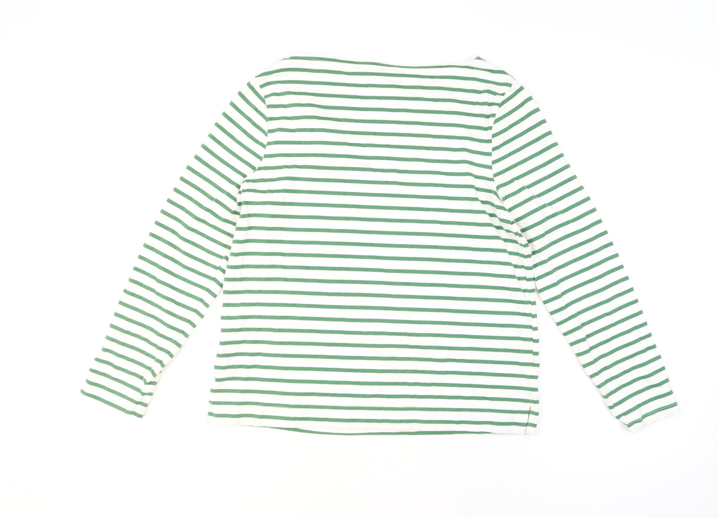 Joules Women’s Green White Striped Long Sleeve Cotton T-Shirt Size 14