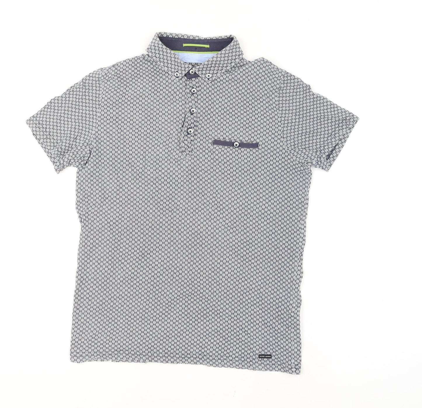 Guide London Men's Blue Geometric Button-Up Short Sleeve Shirt M