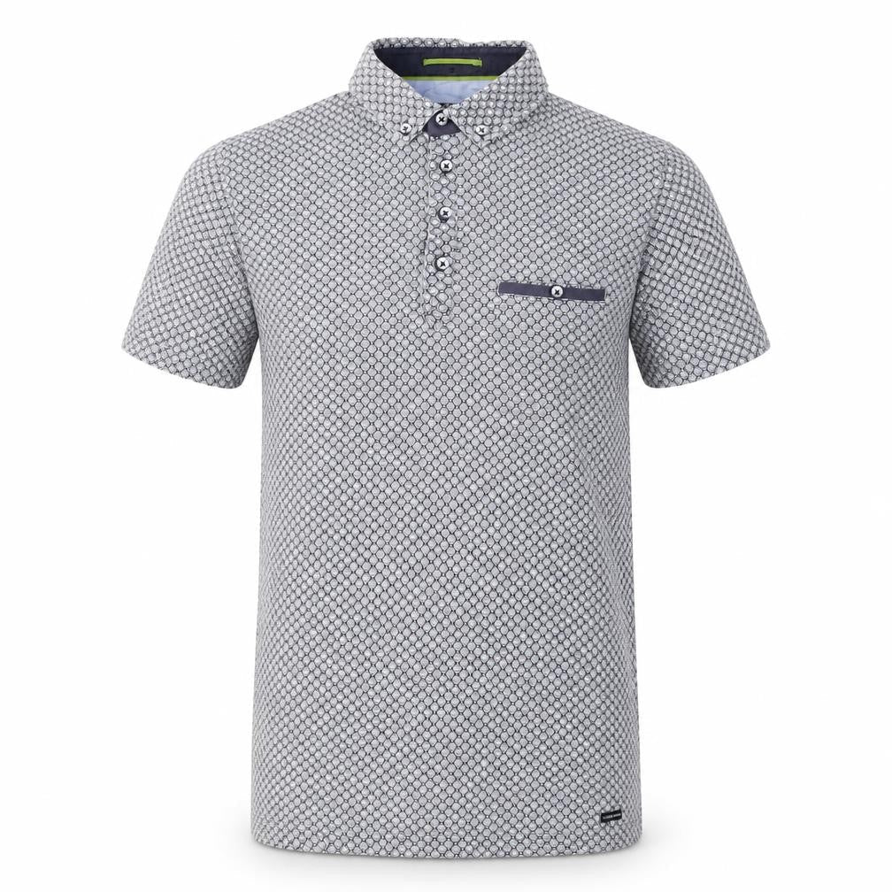 Guide London Men's Blue Geometric Button-Up Short Sleeve Shirt M