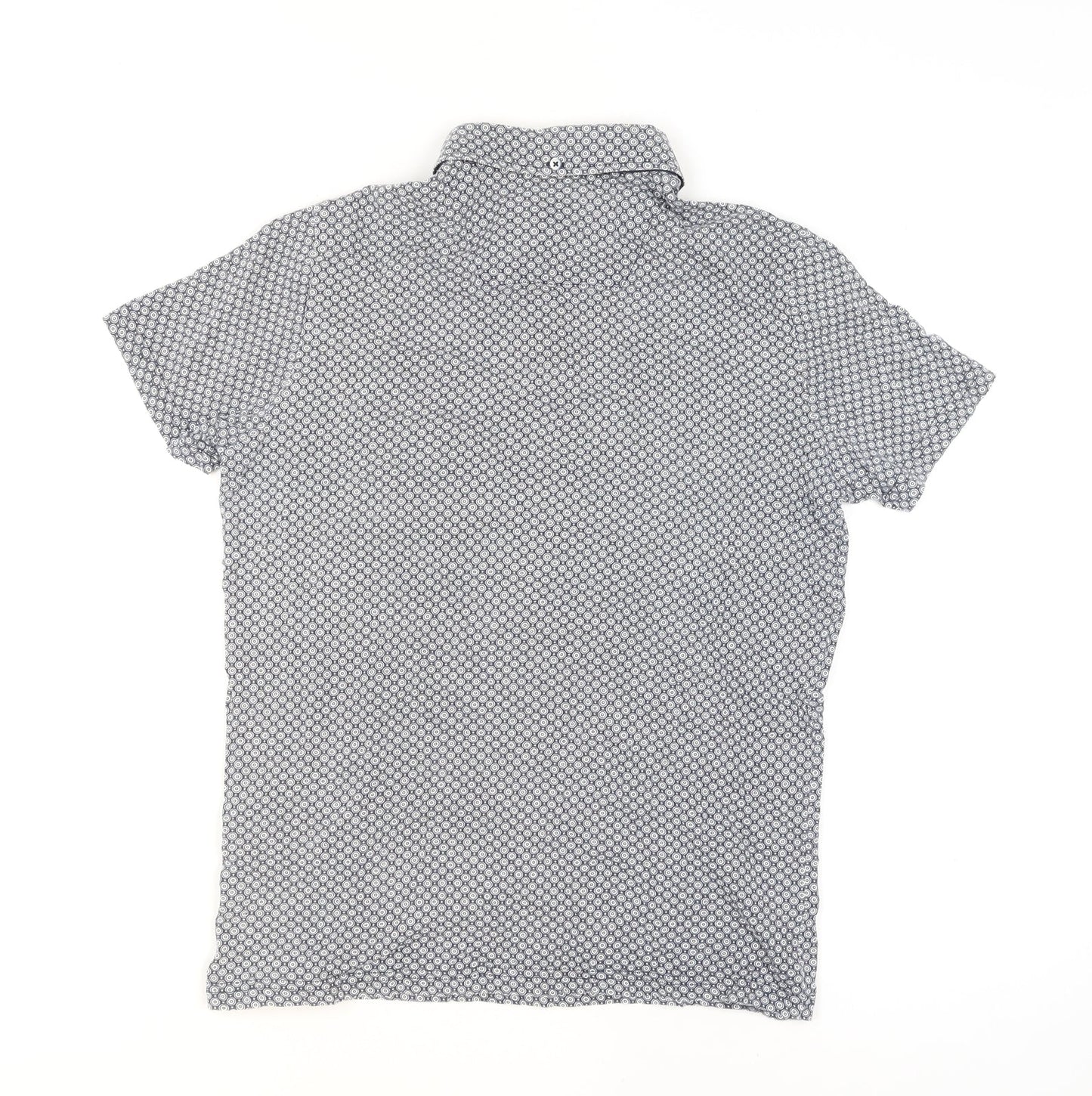 Guide London Men's Blue Geometric Button-Up Short Sleeve Shirt M