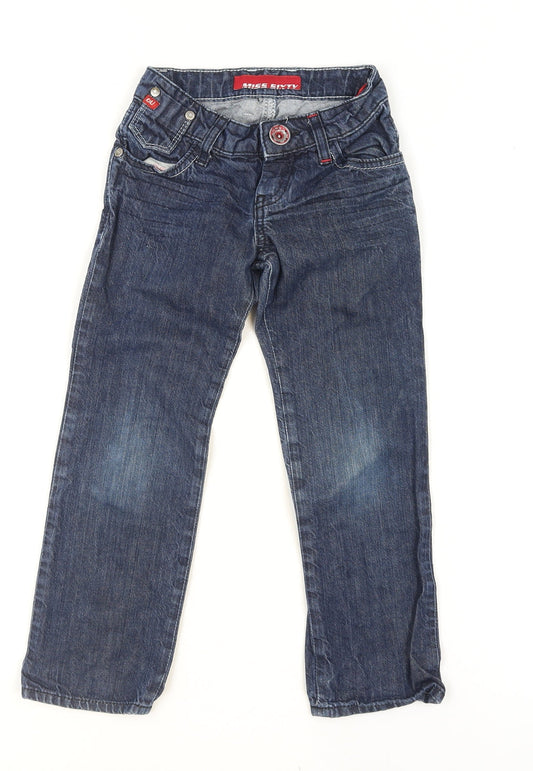 Miss Sixty Girls Blue Embroidered Straight Jeans 6 Years Cotton Denim