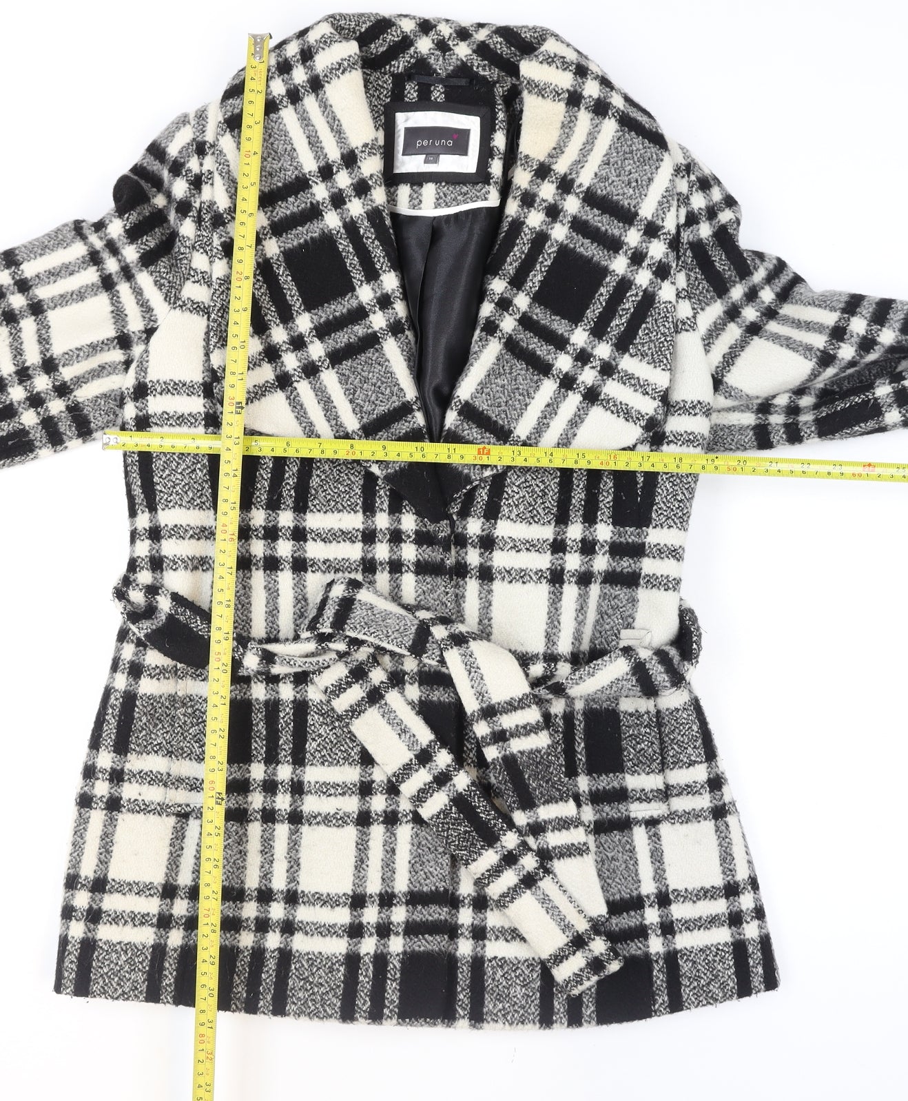 Marks and Spencer Per Una Women's Black Check Belted Coat Size 16